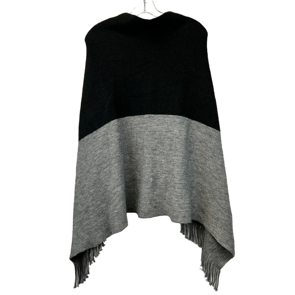 The Skyline Collection Women’s Zip Poncho Black/Gray Colorblock One Size Fringe